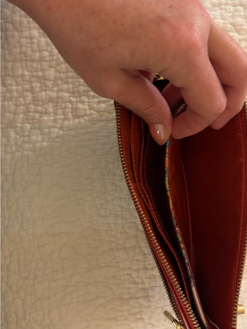 HOBO Orange Zip Pouch with Branded Leather Patch - Picture 5 of 6